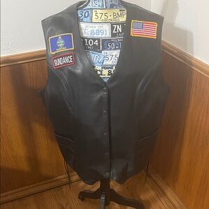 Papa’s Black Leather Vest with Patches 4XL